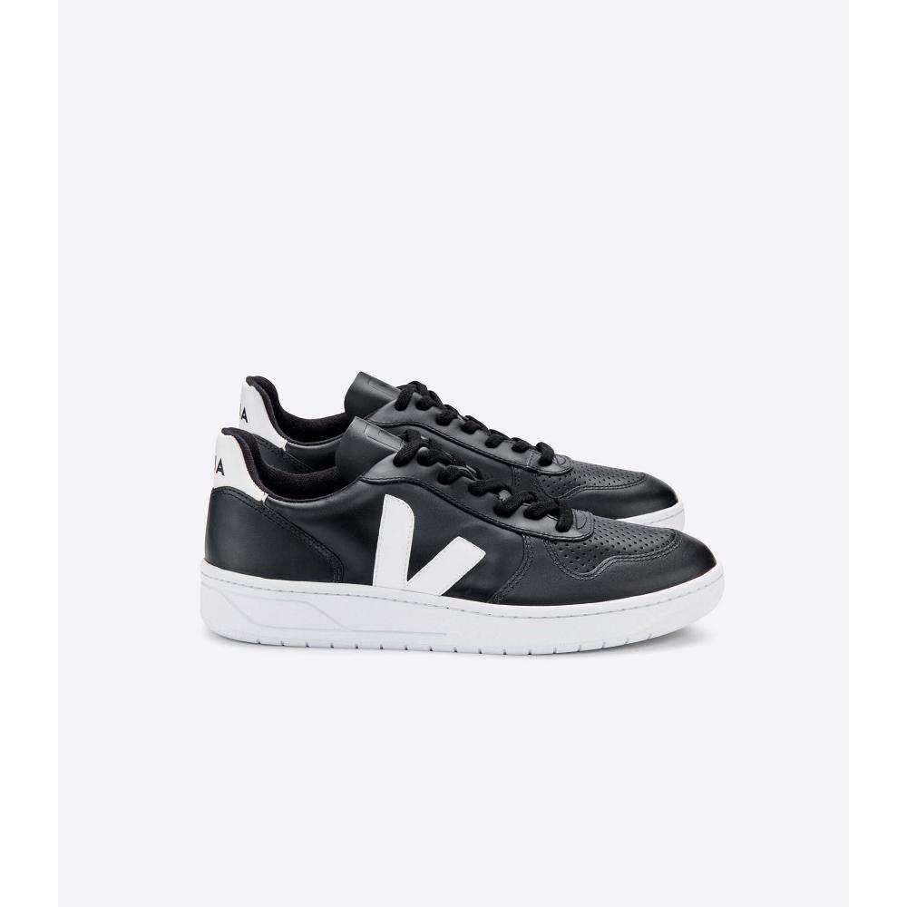 Veja V-10 LEATHER SOLE Men\'s Sneakers Black/White | CA 321RVD